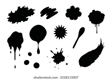 
Las salpicaduras de tinta negra y pintura crean un diseño abstracto sobre un fondo blanco limpio