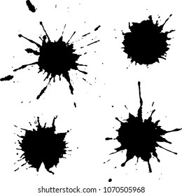 Black ink paint spots. Drops texture isolated on white background. Set for grunge splash textures. Vector illustration.
