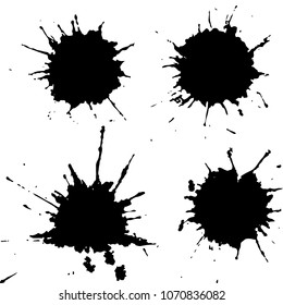 Black ink paint spots. Drops texture isolated on white background. Set for grunge splash textures. Vector illustration.