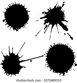 Black ink paint spots. Drops texture isolated on white background. Set for grunge splash textures. Vector illustration.