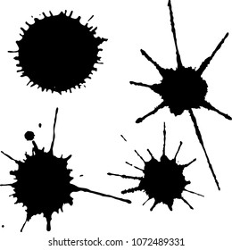Black ink paint spots. Drops texture isolated on white background. Set for grunge splash textures. Vector illustration.
