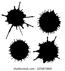 Black ink paint spots. Drops texture isolated on white background. Set for grunge splash textures. Vector illustration.