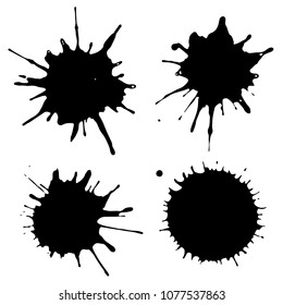 Black ink paint spots. Drops texture isolated on white background. Set for grunge splash textures. Vector illustration.