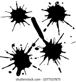 Black ink paint spots. Drops texture isolated on white background. Set for grunge splash textures. Vector illustration.