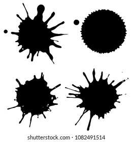 Black ink paint spots. Drops texture isolated on white background. Set for grunge splash textures. Vector illustration.