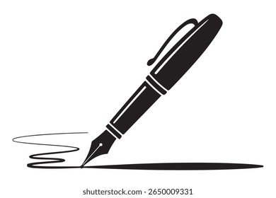 Schwarze Tinte Stift, Vektorsymbol, minimalistischer Füller, Silhouette auf transparentem Hintergrund
