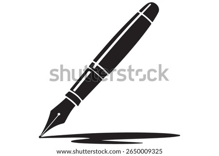Black ink pen vector icon minimalist fountain pen silhouette on transparent background
