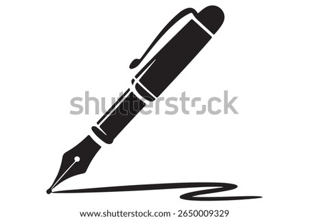 Black ink pen vector icon minimalist fountain pen silhouette on transparent background
