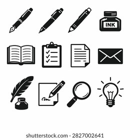 Black ink pens and writing tools including fountain pen ballpoint rollerball and calligraphy set