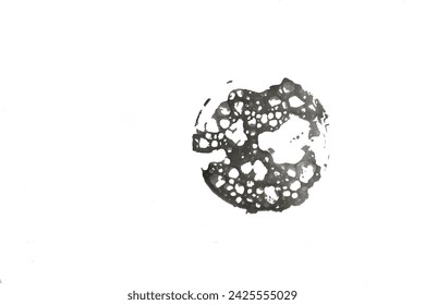black ink print with soap bubbles on white background