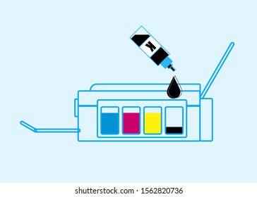 Black Ink Printer Refill With Ink Tank Vector Icon Logo Illustration And Design. Office, Governance, And School Printing Concept  Element.  Can Be Used For Web, Mobile, Print And Infographic