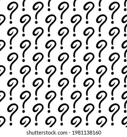Black ink question marks isolated on white background. Monochrome seamless pattern. Vector simple flat graphic hand drawn illustration. Texture.