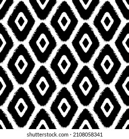 Black ink rhombuses isolated on white background. Cute monochrome geometric seamless pattern. Vector simple flat graphic hand drawn illustration. Texture.