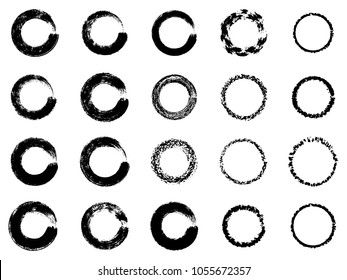 Black ink round stroke on white background. Vector illustration of grunge circle stains. Calligraphy element japanese or chinese style