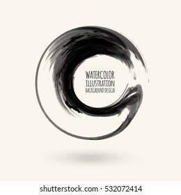 Black ink round stroke on white background. Vector illustration of grunge circle stains
