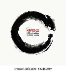 Black ink round stroke on white background. Vector illustration of grunge circle stains.