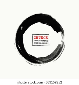 Black ink round stroke on white background. Vector illustration of grunge circle stains.