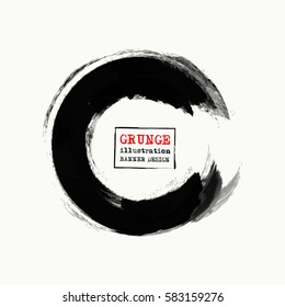 Black ink round stroke on white background. Vector illustration of grunge circle stains