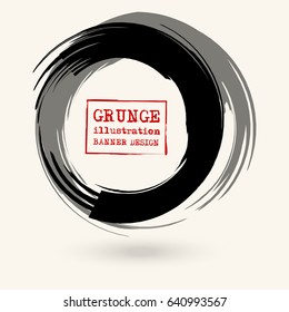 Black ink round stroke on white background. Vector illustration of grunge circle stains.