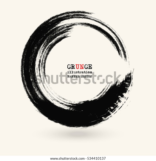 Black ink round stroke on white background. Vector\
illustration of grunge circle stains. Enso calligraphy element\
japanese or chinese\
style