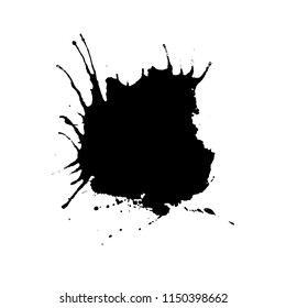 Black ink rounded splash or drop made with brush. Ink splatter. Isolated vector illustration