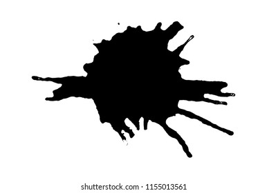 Black ink rounded splash or drop made with brush. Ink splatter. Isolated vector illustration