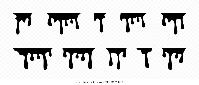 Black ink runs. Ink drop icon set. Black melt drips. Liquid vector paint drops. Black paint drips set. Dripping paint. Liquid drips. Vector graphic EPS 10
