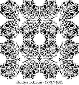 
Black ink silhouette pattern. Noble flower plant. Vintage nature seamless on white colored background. Hand drawing gothic print for textile. Trendy flower lined design.