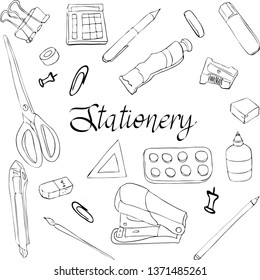 Black ink sketch set. Vector contour drawing. Business icon. Modern thin line flat style design. School, education. Linear style.