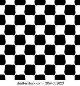 Black ink small squares isolated on white background. Monochrome geometric tiled seamless pattern. Vector simple flat graphic hand drawn illustration. Texture.