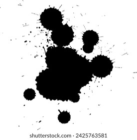 black ink spalsh splatter grunge graphic element on white background