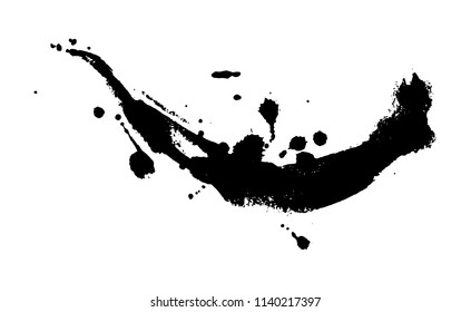 Black ink splash or drop made with brush. Ink splatter. Isolated vector illustration