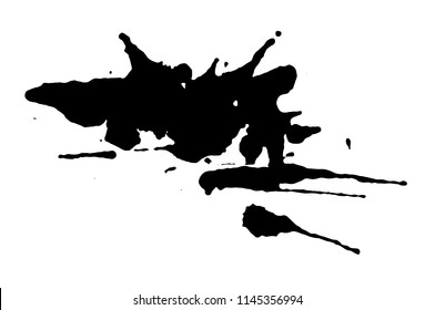 Black ink splash or drop made with brush. Ink splatter. Isolated vector illustration