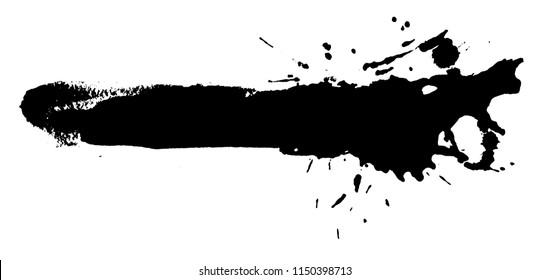 Black ink splash or drop made with brush. Ink splatter. Isolated vector illustration