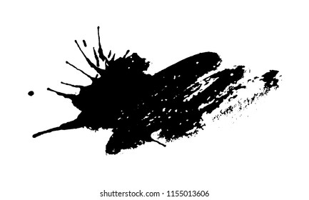 Black ink splash or drop made with brush. Ink splatter. Isolated vector illustration