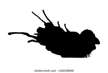 Black ink splash or drop made with brush. Ink splatter. Isolated vector illustration
