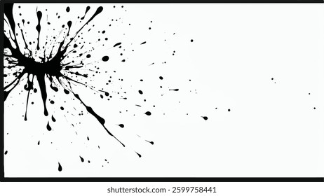 Black ink splash isolated on white background. Ink splash texture. Ink splattered on white. 	