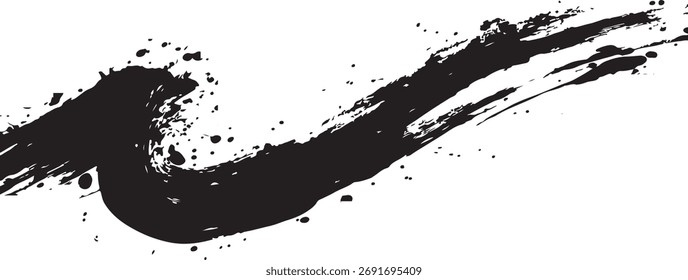 Salpicaduras de tinta negra sobre fondo blanco, trazo artístico abstracto, perfecto para proyectos de diseño creativo y composiciones de arte moderno.