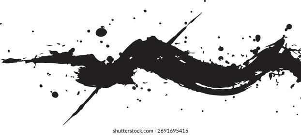 Black ink splash on white background, abstract artistic stroke, perfect for creative design projects and modern art compositions.