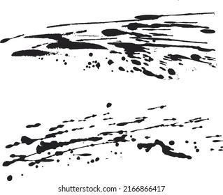Black ink splash texture painting. Black ink spots set on transparent background. Ink illustration.