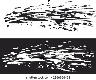 Black ink splash texture painting. Black ink spots set on transparent background. Ink illustration.