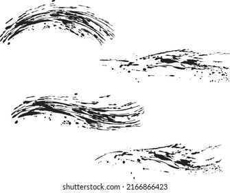 Black ink splash texture painting. Black ink spots set on transparent background. Ink illustration.