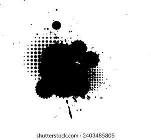 pintura salpicada de tinta negra con gráfico de medio tono sobre fondo blanco
