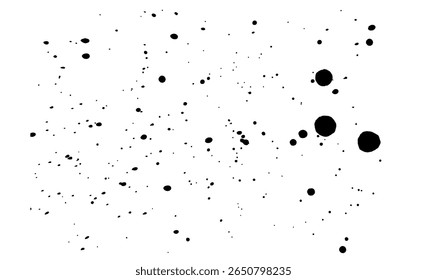 Des éclaboussures d'encre noire sur fond blanc. Le motif des petites gouttelettes noires est monochrome. Texture grunge de points noirs, éclaboussures, taches et taches.   Image vectorielle illustrée clip art. Mains ne tirant pas d'air