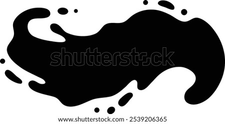 Black ink splashes on white background, creating abstract shape with space for text. Dynamic image captures fluid motion with modern twist. Monochrome color scheme adds simplicity and elegance