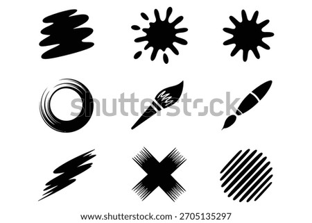 Black ink splashes paint brushes abstract shapes splatter