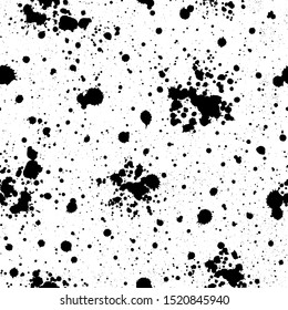 Schwarze Tinte spritzt und färbt nahtloses Muster. Grunge Oberfläche Vektorillustration Textur.