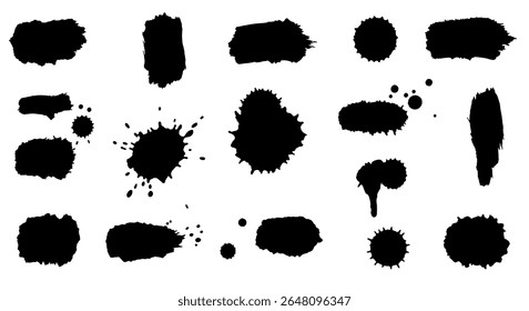 Black ink splashes and texture spots - expressive grunge elements - scalable vector illustrations for print, packaging, signage, or digital use
