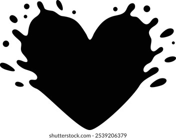 Black ink is splashing, forming a heart shape, symbolizing love, passion, and art. This striking image is perfect for projects related to romance, creativity, and self expression