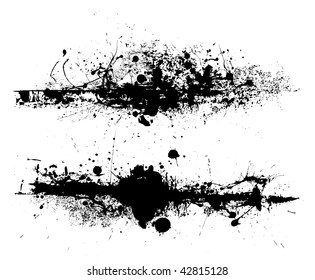 Black ink splat design with roller drag marks and splatter